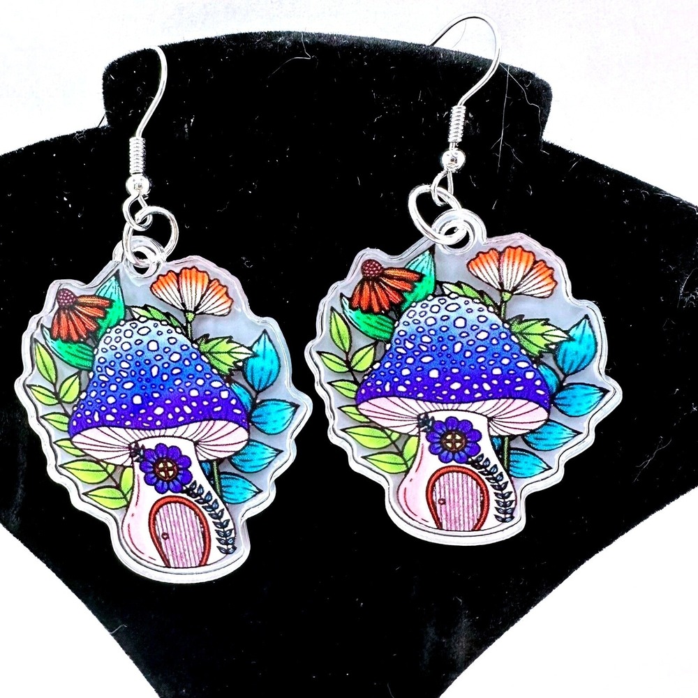 Fairy Mushroom House‎ Flowers Earrings Funky Cottagecore